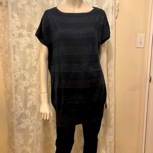 Navy Boatneck Knitted Short Sleeve Tunic Top Medium